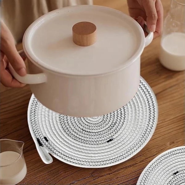 Punotut puuvillaköysi-tabletit, 4 kpl, 30 cm lämmönkestävät pyöreät tabletit ripustusrenkaalla, punotut pöytätabletit kotikeittiöön (4 kpl pakkaus, 30 cm)