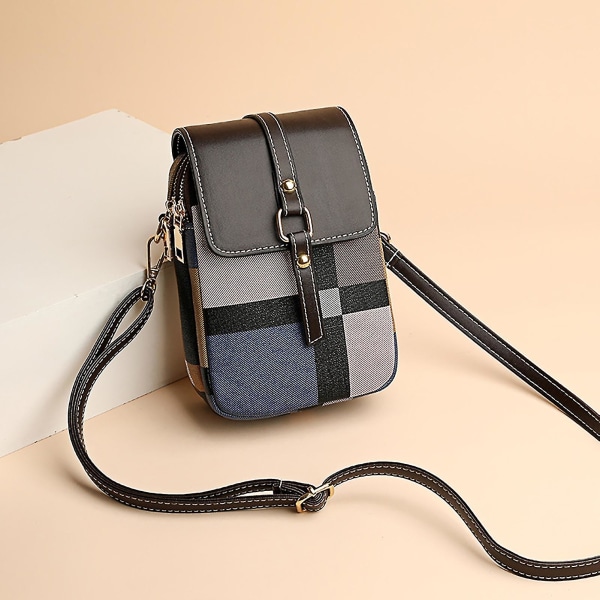 Liten crossbody-mobilväska med stor kapacitet, feminin miniväska för mobiltelefon, kosmetika och handbagage Blue With Brown