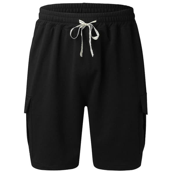 Multi-pocket sommar casual byxor herr byxor lös passform shorts Black S