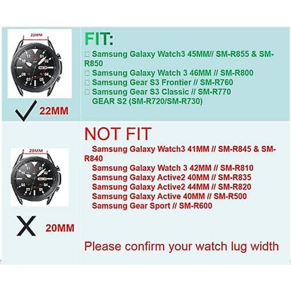 Kompatibel med Galaxy Watch 3-rem 45mm 46mm harts passar 20mm fästen snabbspänningsrem
