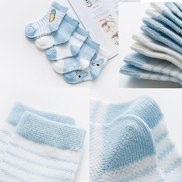 5 par söta tecknade barnsockor andningsbara tunna babystrumpor Khaki L(4-6Year old)