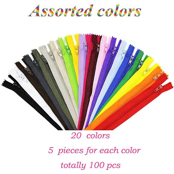 100 Stk. Nylon Spiral Lynlåse, 30 cm Farverige Sy Lynlåse Til Skrædder Syhåndværk (20 Assorterede Farver)