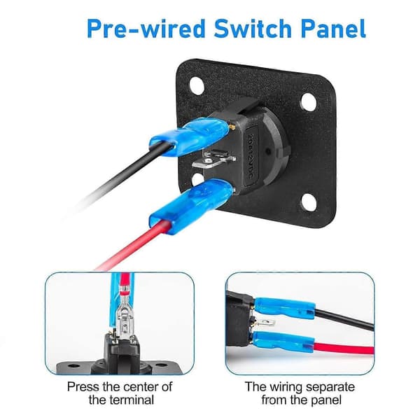 Vippebryterpanel, 12V 20A SPST rund PÅ/AV-bryter med blå og røde LED-er for bil, bobil, marine