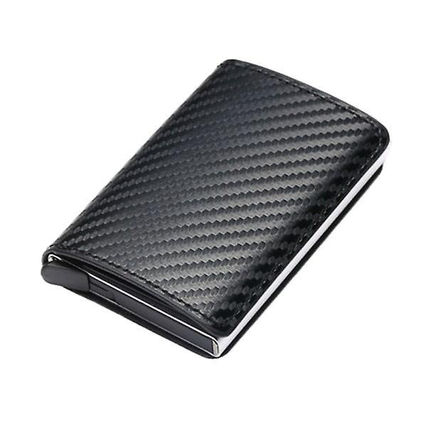 Carbon Fiber Pop-up Card Holder With Rfid Protection Pu Black Black svart