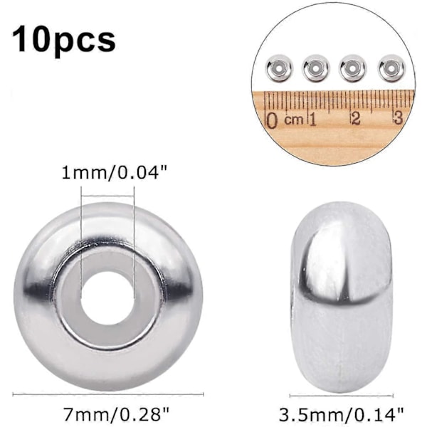 10 st 7x3,5 mm 304 Rostfritt Stål Ringpärlor Gummiförsedda Glidpärlor Stopp Pärlor för Smyckestillverkning