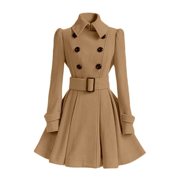 Dame Vinterfrakker Dobbeltradet Elegant Vintage Mode Filt Trenchcoat M Khaki