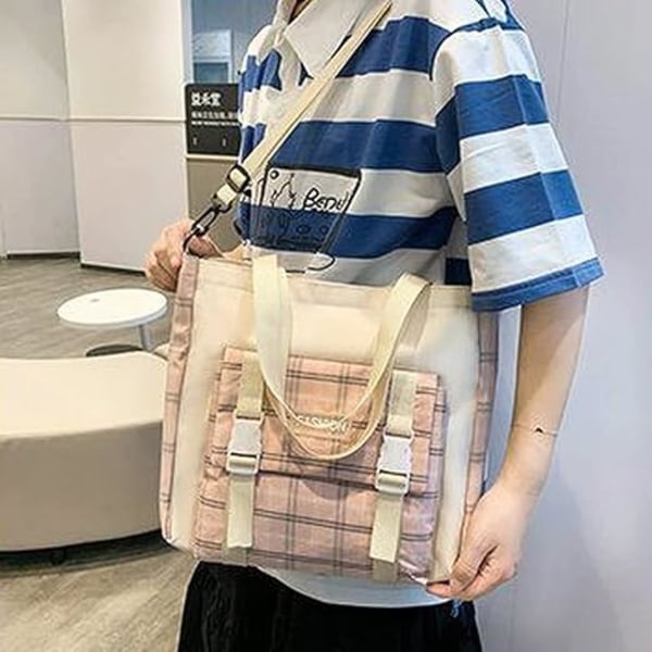 Skolryggsäckar i canvas, kombinationsset, kawaii-skolryggsäck för flickor, studenter rosa