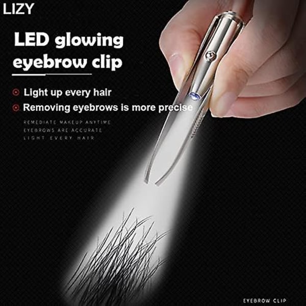 Professionell ögonbrynspincett med LED-ljus i rostfritt stål med hög precision