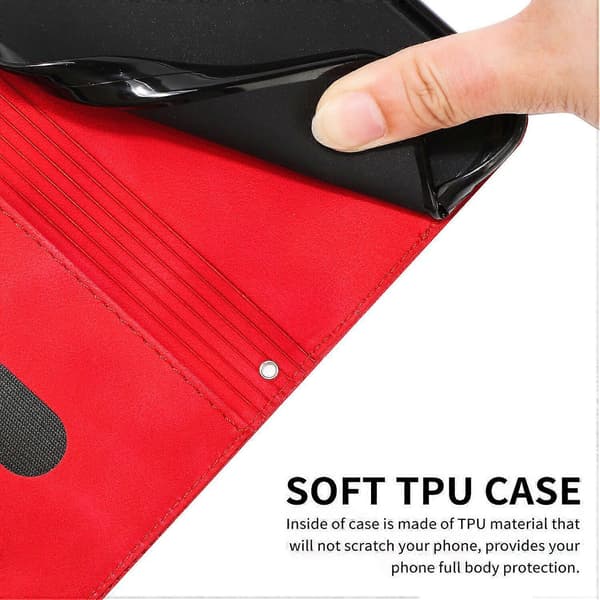 Fodral för Realme 14 Pro Skyddande Flip Mjukt PU Läder Telefonfodral Kompatibelt med Realme 14 Pro Red