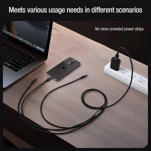 Swift Pro USB-A - USB-C / Lightning / micro-USB 3-in-1 punottu kaapeli 1,5 m, musta