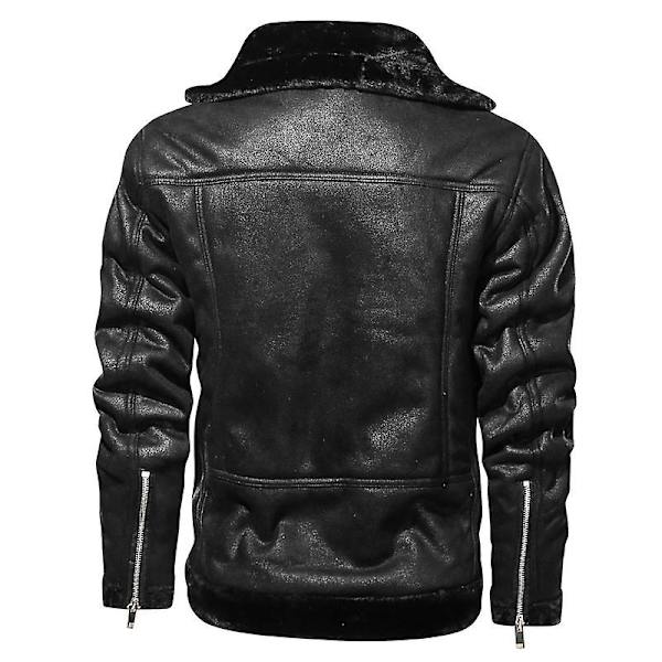 Herre Faux Læderjakke Sherpa Aviator Bomberjakke Black M