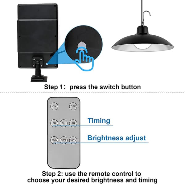 Solar Hengelys, dobbelthode med fjernkontroll, 3 moduser, IP44, med 3m kabel