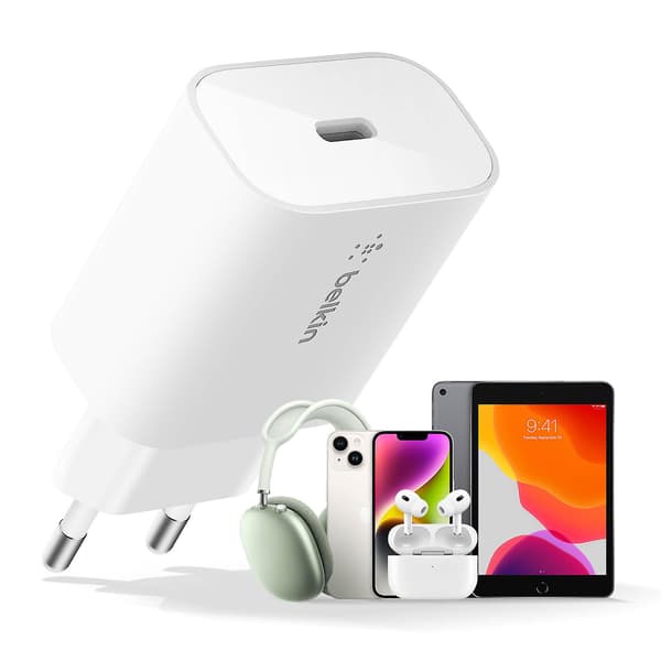 USB C 25W Power Delivery PPS litteä ja kompakti seinälaturi White