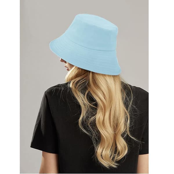 Fiskehatte til damer, solhat, strandhat, fiskerhat, sommerhat, udendørshat, foldbar og vendbar hellblau