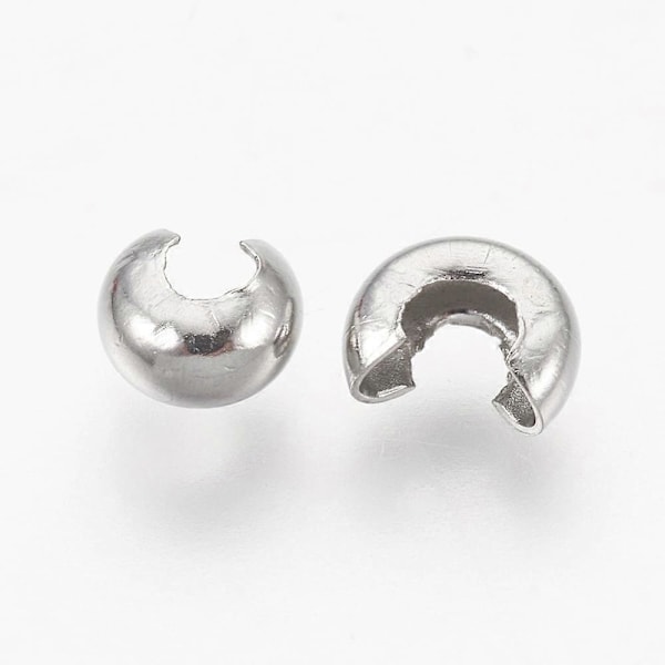 200 st 304 Rostfritt Stål Crimp Pärlor Täckningar Rostfritt Stål Färg 4,5 mm I Diameter Hål: 2 mm