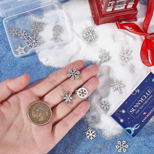 Snöflingor Berlocker Bulk Blandade Jul Snö Berlocker för DIY Tillbehör