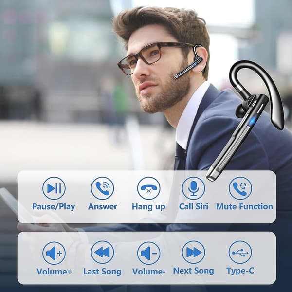 Bluetooth-hodetelefoner, trådløse Bluetooth-håndfrie hodetelefoner med støyreduserende mikrofon, kompatible med iPhone, Android-telefoner