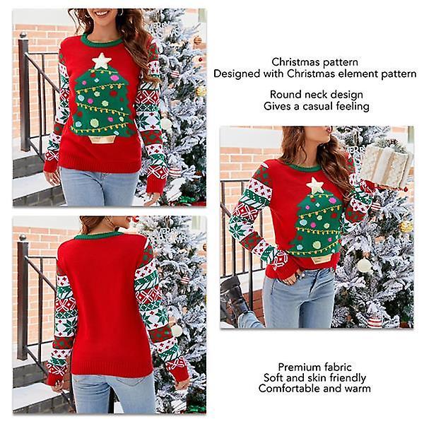 Dame Sweater Langærmet Julemønster Rund Hals Afslappet Løs Pullover Sweater style 2 XL