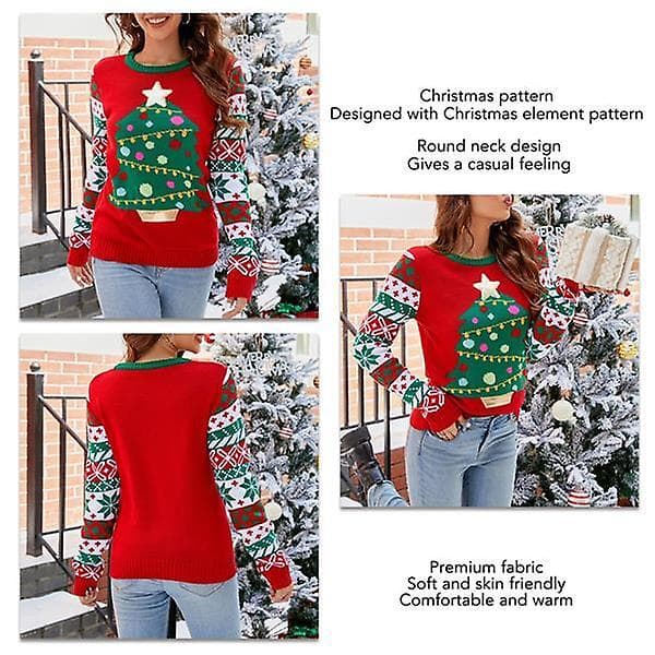 Damegenser Langermet Julemønster Rund Hals Casual Løs Pullover Genser style 2 S