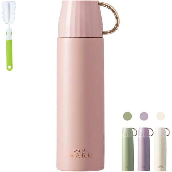 Flaskor för varma och kalla drycker 500 ml, vakuumisolerad termosmugg för drycker, läcksäker vattenflaska (rosa)