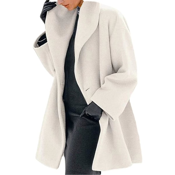 Mode Multifarvet Kvinders Ulfrakke Trenchcoat Lang Varmt Vinter Parka Med Rever White XL