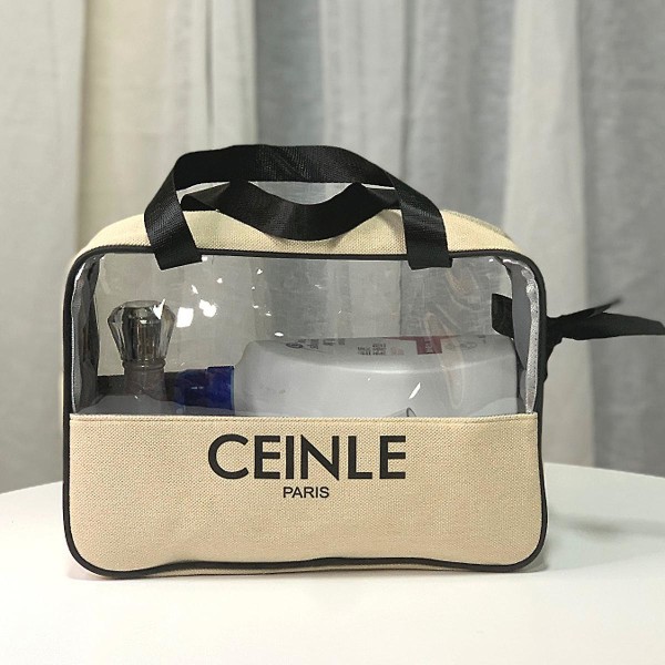 Gennemsigtig toilettaske Puhemp makeup kosmetiktaske, gennemsigtig rejse-carry-on-pung til kvinder og mænd khaki
