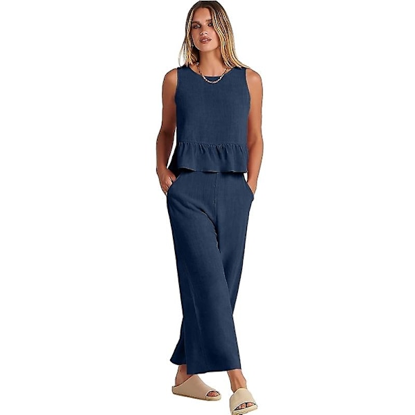 Sommersæt til kvinder, 2-delt, afslappet tanktop og bukser Navy M