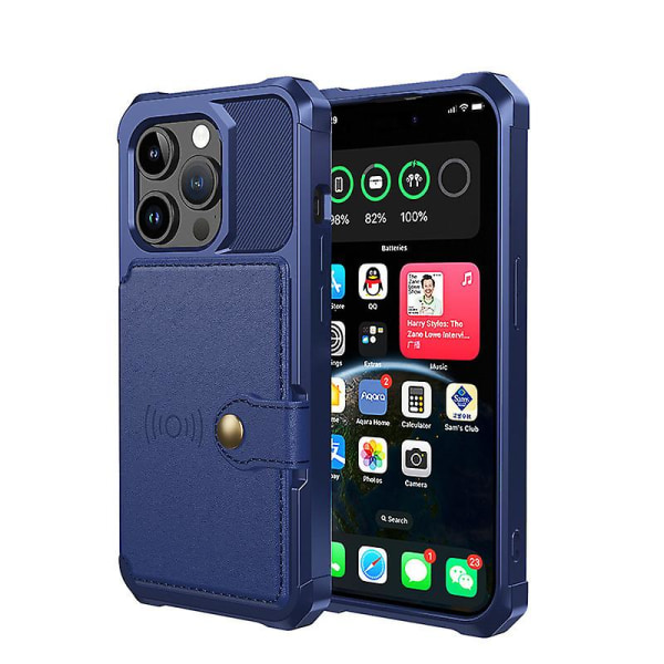 Iphone 15 Pro Max Case Med Korthållare, Slitstarkt Stötsäkert Robust Phone case Blue iphone 15 Pro Max