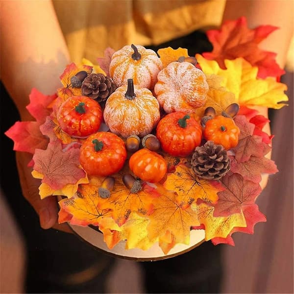 166 st Halloween-bubblor falska pumpa lönn tallkottar set höstdekor