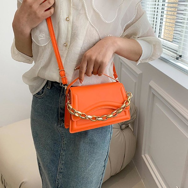 Dam axelväska retro klassisk plånbok PU läder clutch handväska magnetlås. orangered