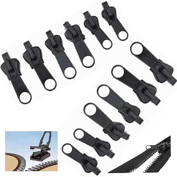12 stk. Fix-zip-puller, Fix-glidelås-avtagbar redningserstatningspakke, Glidelåsreparasjon Instant Kit for jakker, bagasje (svart)
