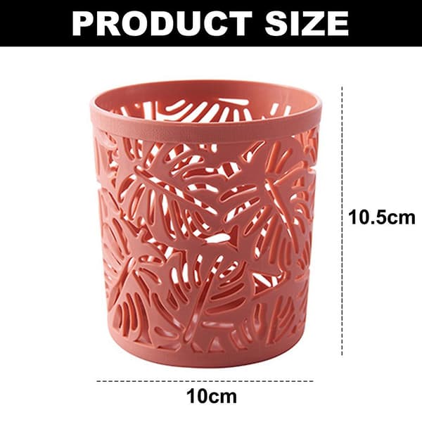 Skrivbordsförvaring Rund ihålig lövdesign Pennblyertshållare Organizer Korg, 10,5*10cm, 2st Rose red
