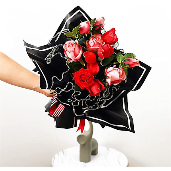 Svart koreanskt färskt blomsteromslag nätpapper bukett blomsterförpackningspapper skrynkligt vågigt garn Alla hjärtans dag blomsterbutik tillbehör bröllop födelse