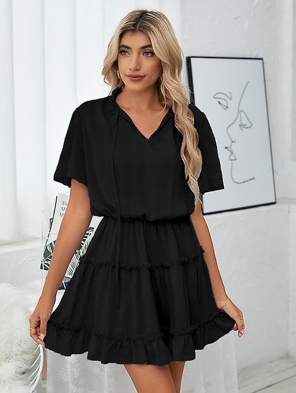 Dame V-hals Flæse Chiffon Kjole Green L