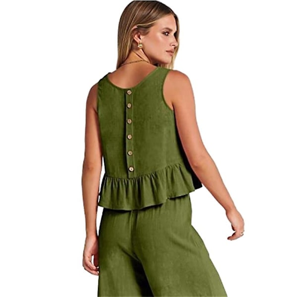 Sommersæt til kvinder, 2-delt, afslappet tanktop og bukser Green M