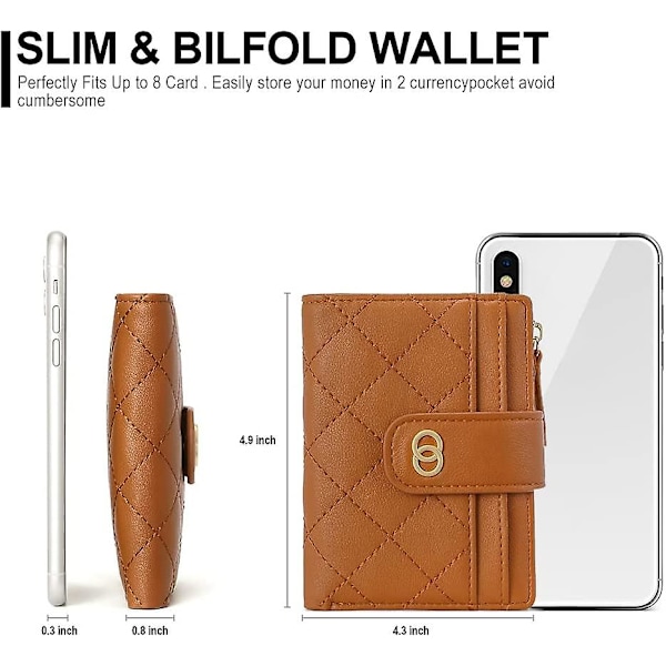 Myke Små Lommebøker i Skinn for Kvinner Bifold Dameorganisator Kredittkortholdere med Myntlomme Clutch Brun