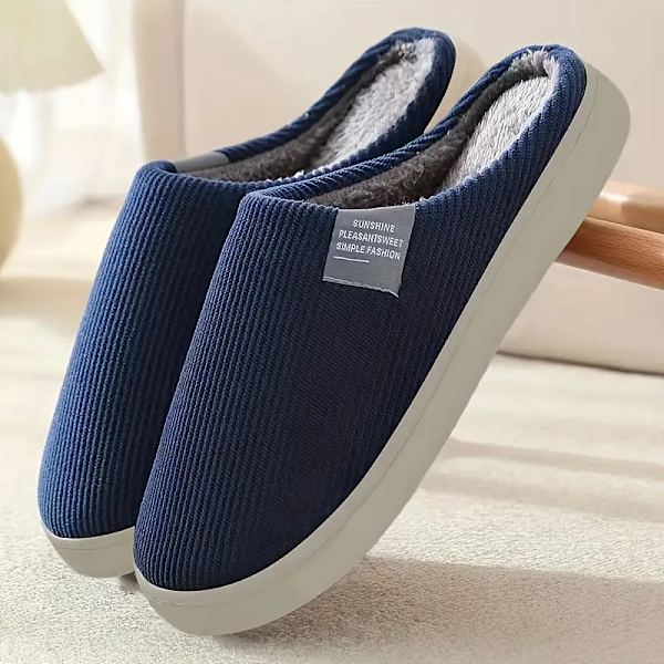 Enfärgade partofflor, lediga slip on plyschfodrade skor, bekväma inomhus hemtofflor Dark blue EU40 41