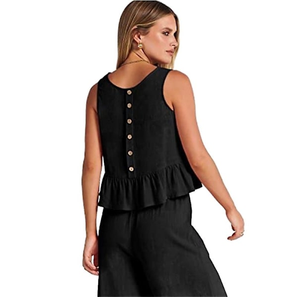 Sommersæt til kvinder, 2-delt, afslappet tanktop og bukser Black M