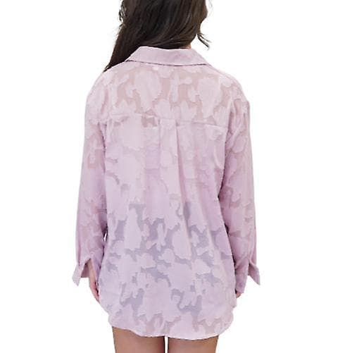 Dame Chiffon Bluse Ensfarvet Langærmet Knaptoppe Black XXL