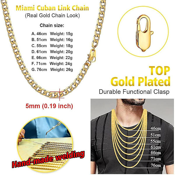 Herre Halskæde, 5/6/9/13mm Cubansk Halskæde, 14/18/20/22/24/26/28/30\", 316l /forgyldt/sort (sendes i gaveæske) Gold