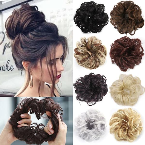 Hårbit med elastiskt band, stort bulle hårbit blont lockigt hår scrunchie med hår uppdo hårförlängning rörigt bulle hårbitar för kvinnor flickor blonde2
