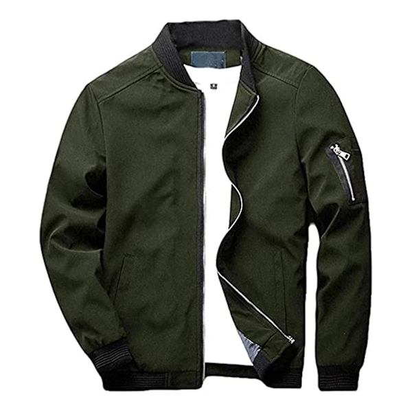 Flight Bomber Jakke Mode Afslappet Lynlåslukning Trendy Jakker Frakke Mænd L Green