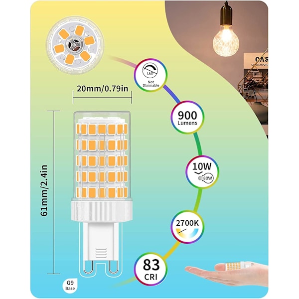 6 st G9 LED 10W, varmvit 2700k motsvarande glödlampa 80W 900lm G9-lampor AC 220V ljus 360° vidstrålningsvinkel 86*2835 Smd ej dimbar [energiklass F