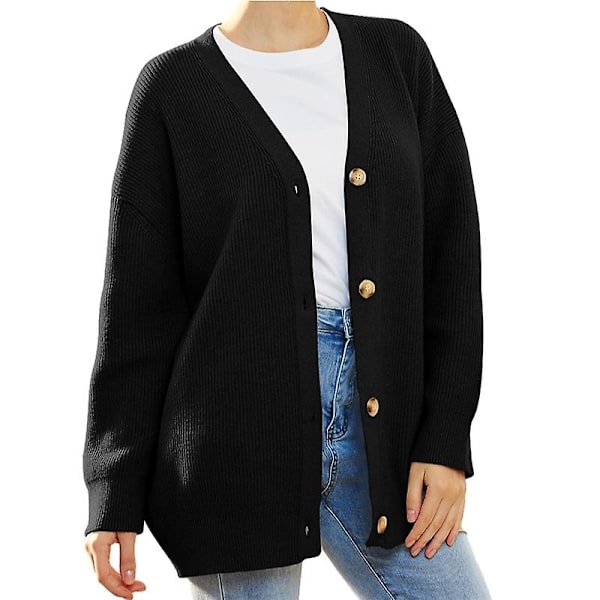 Naisten Neuletakki, V-Kaula Loose Neule Ulkovaatteet Black XL