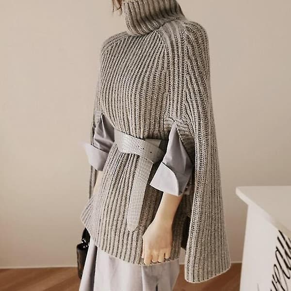 Dame Mode Kappe Toppe Med Høj Krave Basic Daglig Strik Sweater Cape Stil M White