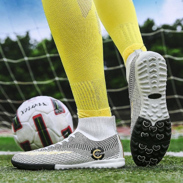 Herre Fodboldsko Pigge Fodboldsko Til Unge Ankelstøvler Atletisk Sneaker 2039-1 White EU 40