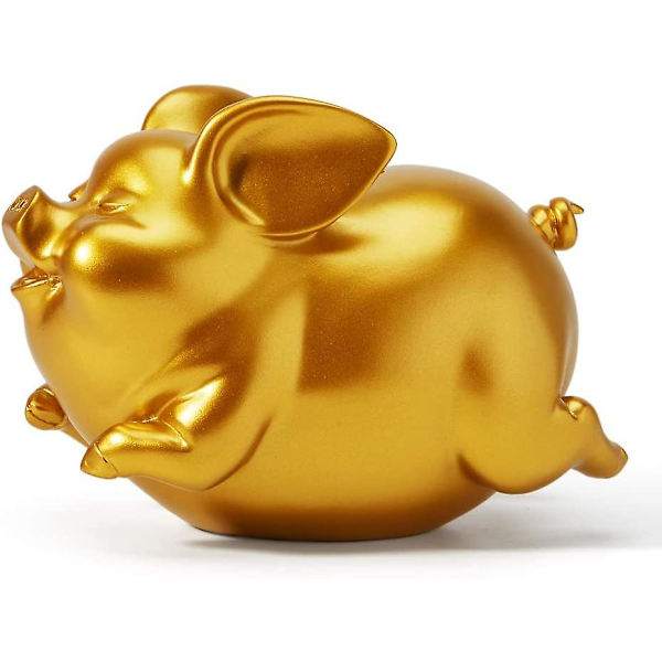 Spargris Spardosa Gris Staty Gåvor Polyresin Heminredning Konst Guld 8,3 Tum Gold