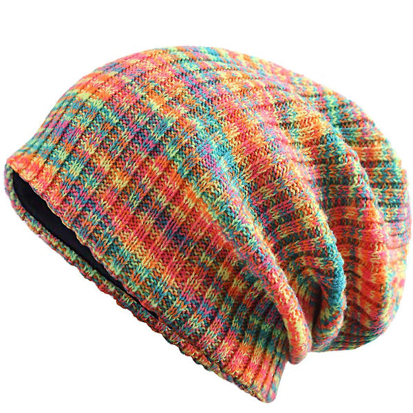 Sztxj Slouchy hue til kvinder - orange gul blandet farve strikket lang baggy slouch skull cap til vinter