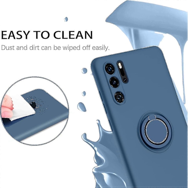 Bebetter DUEDUE Huawei P30 Pro Skal - Flytande Silikon Slimmad Fodral med Ringhållare Ställ, Bilfäste Funktion, Stötsäkert Fullständigt Skyddande Skal Blue