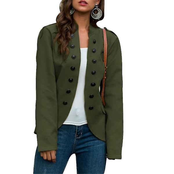 Kvinnor Knapp Blazer Ståkrage Casual Ytterkläder Oregelbunden Fåll Rockar Med Fickor Ny XL D